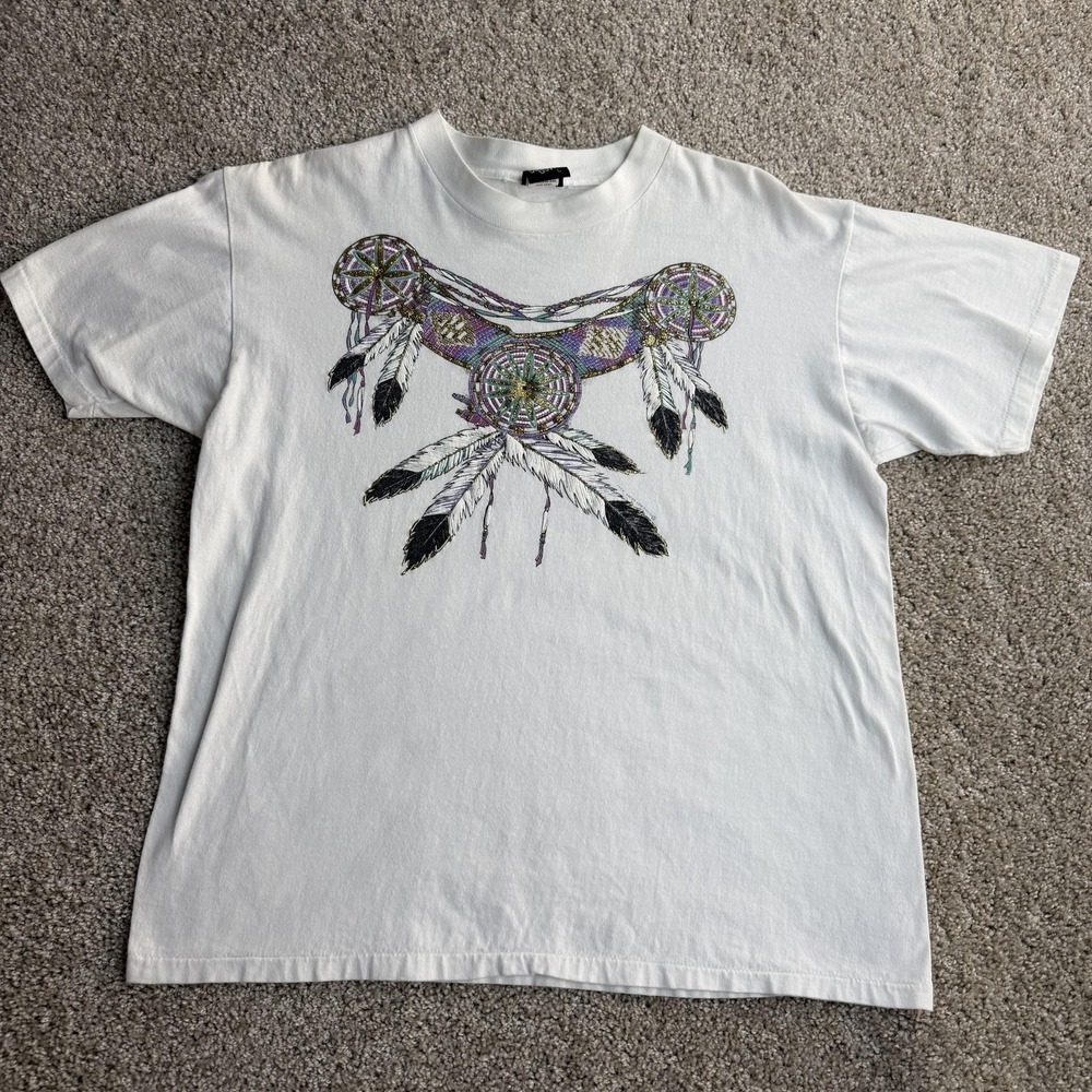 Vintage Diamond Dust Shirt Mens Large White Glitter Dreamcatcher Tee T-Shirt